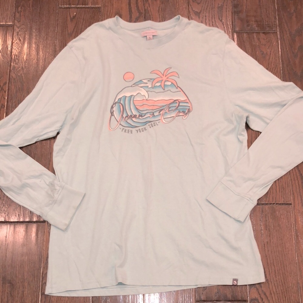 Ocean and coast mint color long sleeve T-shirt size large cotton fabric